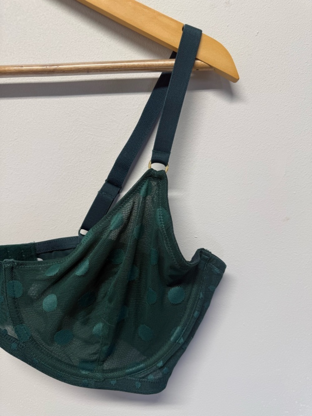 Adore Me Dark Green Polka Dot Sheer Underwire Bra 40 DD NWT